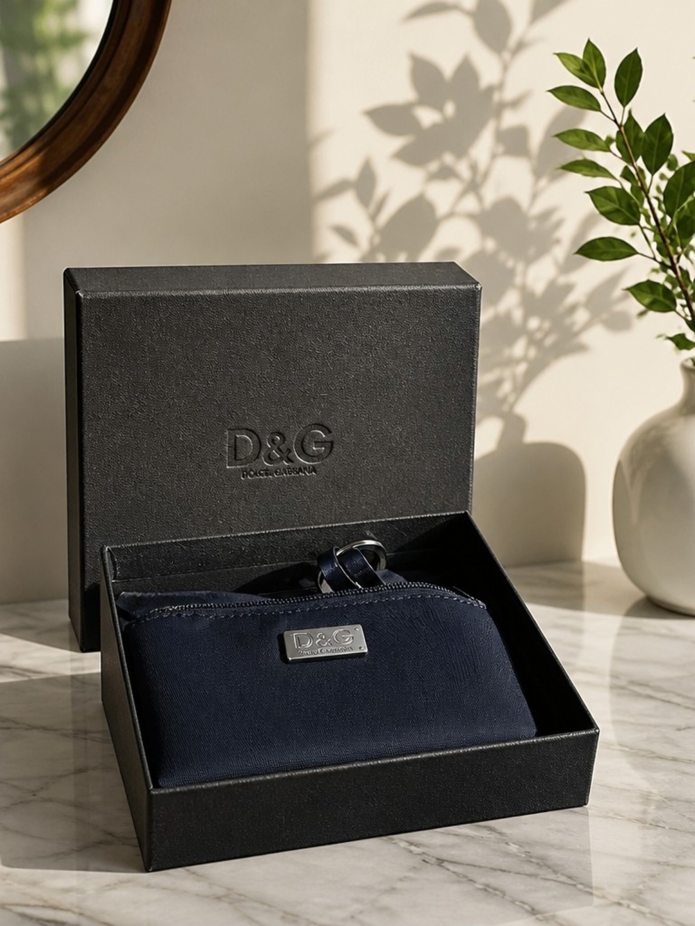 Dolce & Gabbana Zip navy blue canvas pouch